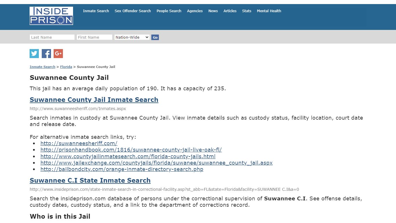 Suwannee County Jail - Florida - Inmate Search